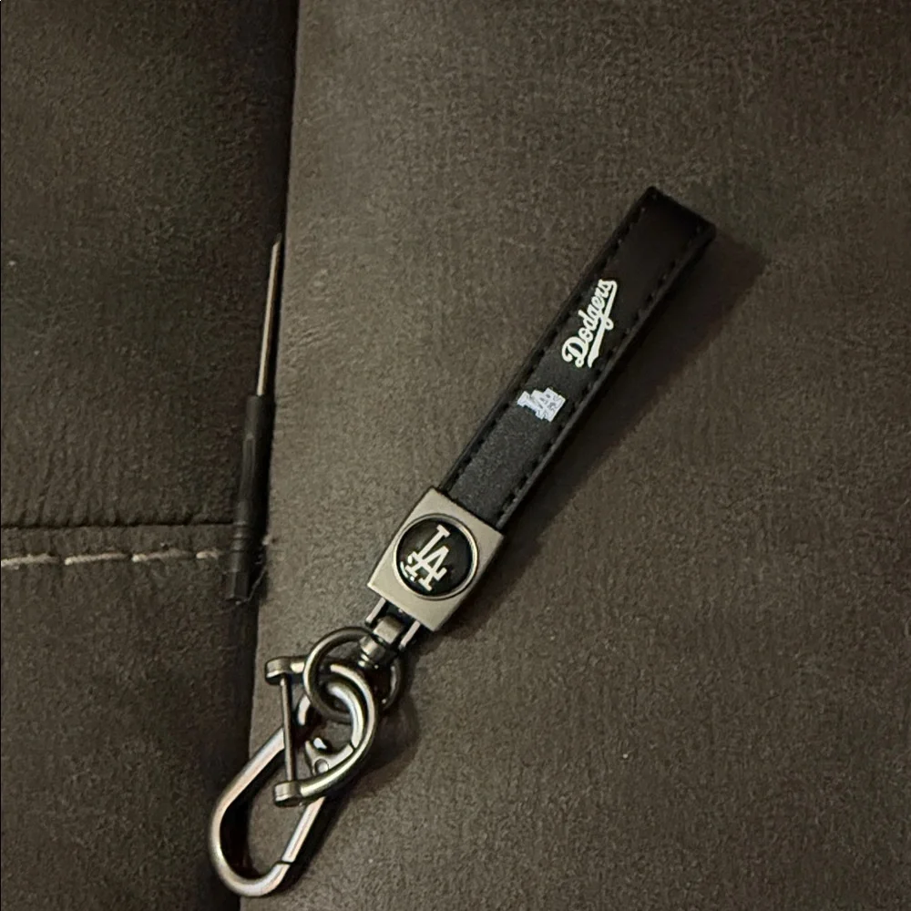 Dodgers Black Leather Keychain